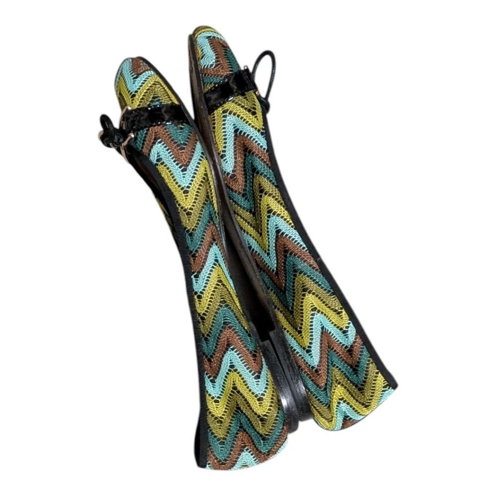 All black fabric chevron multi-color ballet flats size 39.5 everyday chic bow - Picture 5 of 10
